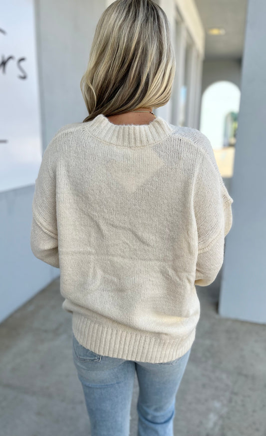 Cream Soft Color Crew Neck Oversized Knit Sweater