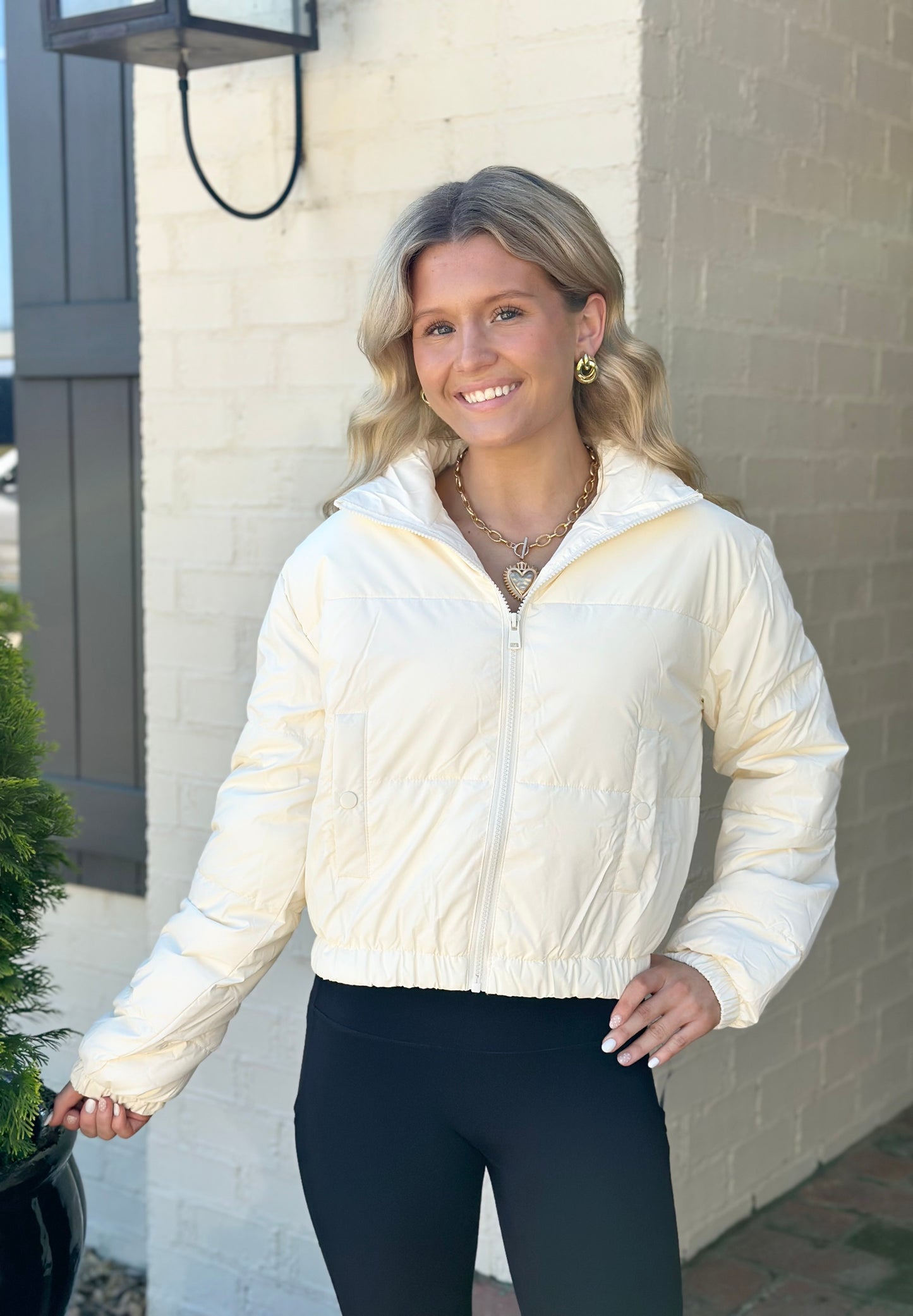 Off White Zip Up Puffer Jacket