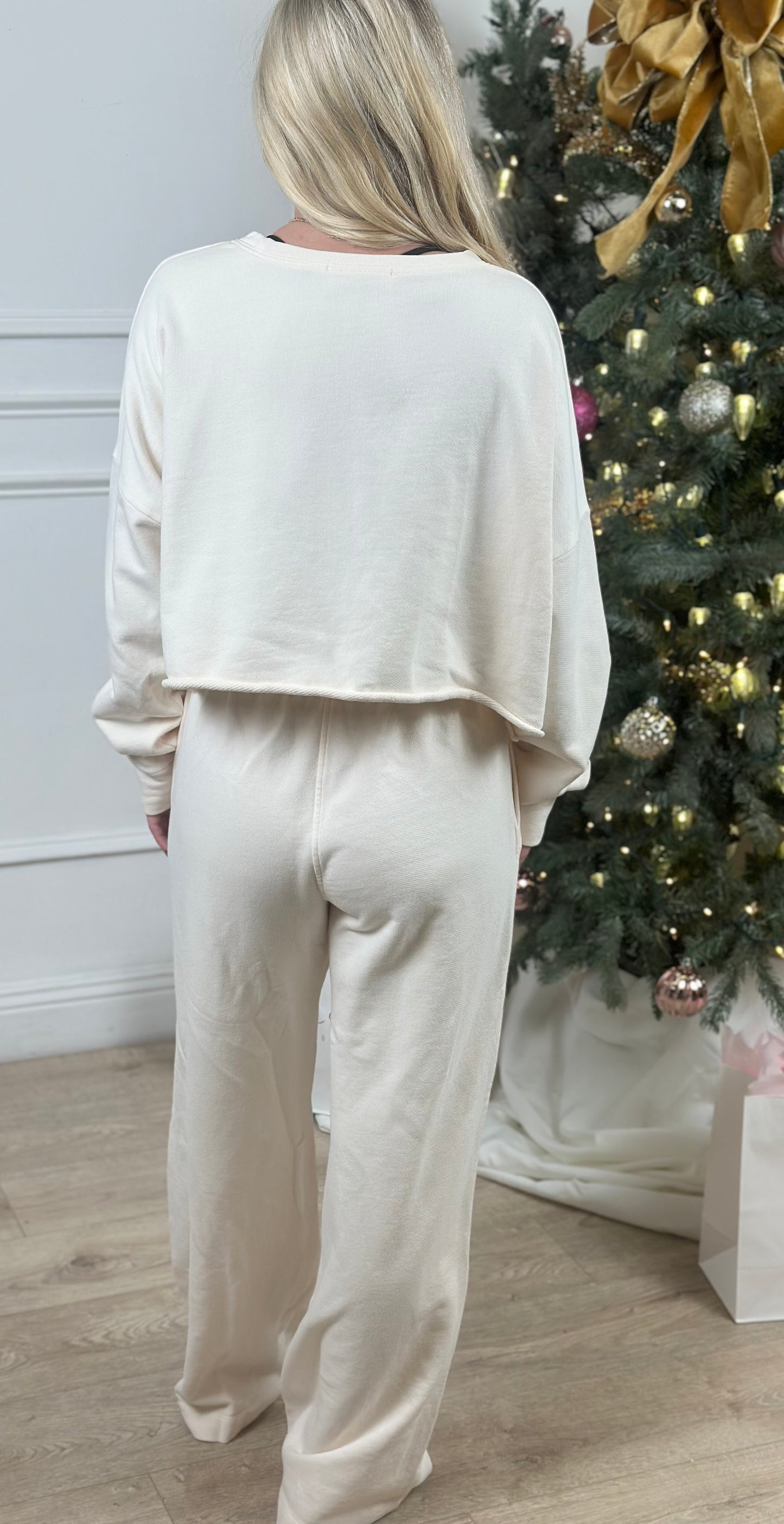 Ecru Cotton Soft Cropped Sweatshirt