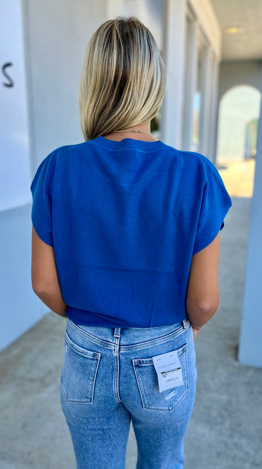 Round Neck Dolman Sleeve Sweater, Classic Blue