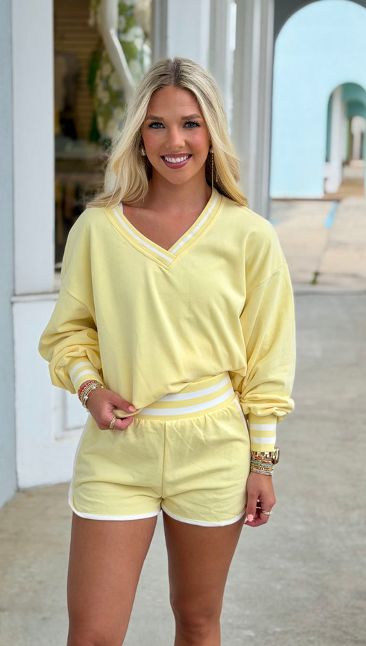 Striped Pullover and Short SET, Yellow