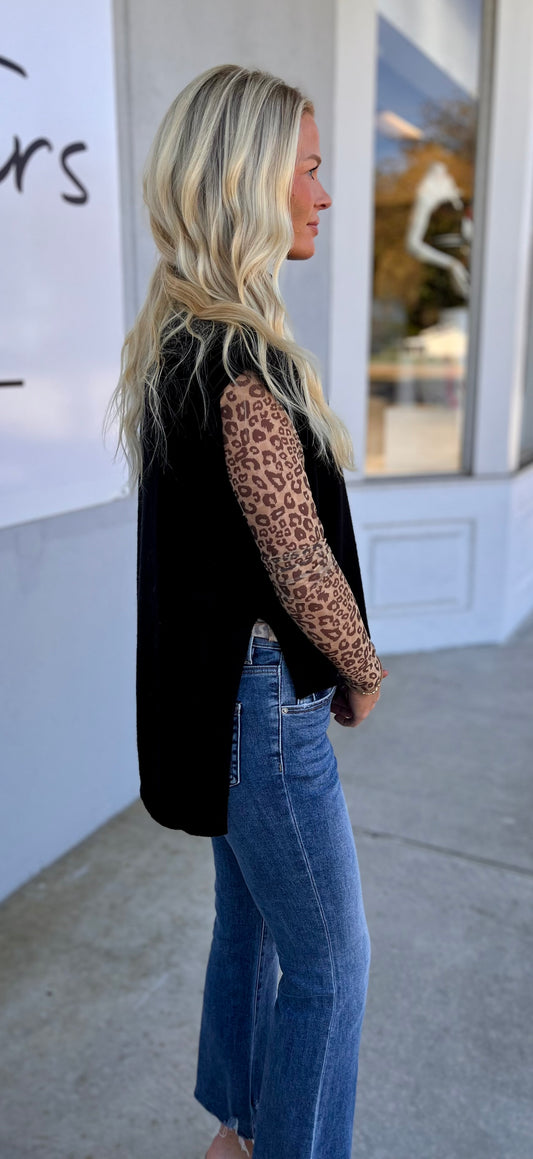 Black High Low Turtleneck Top