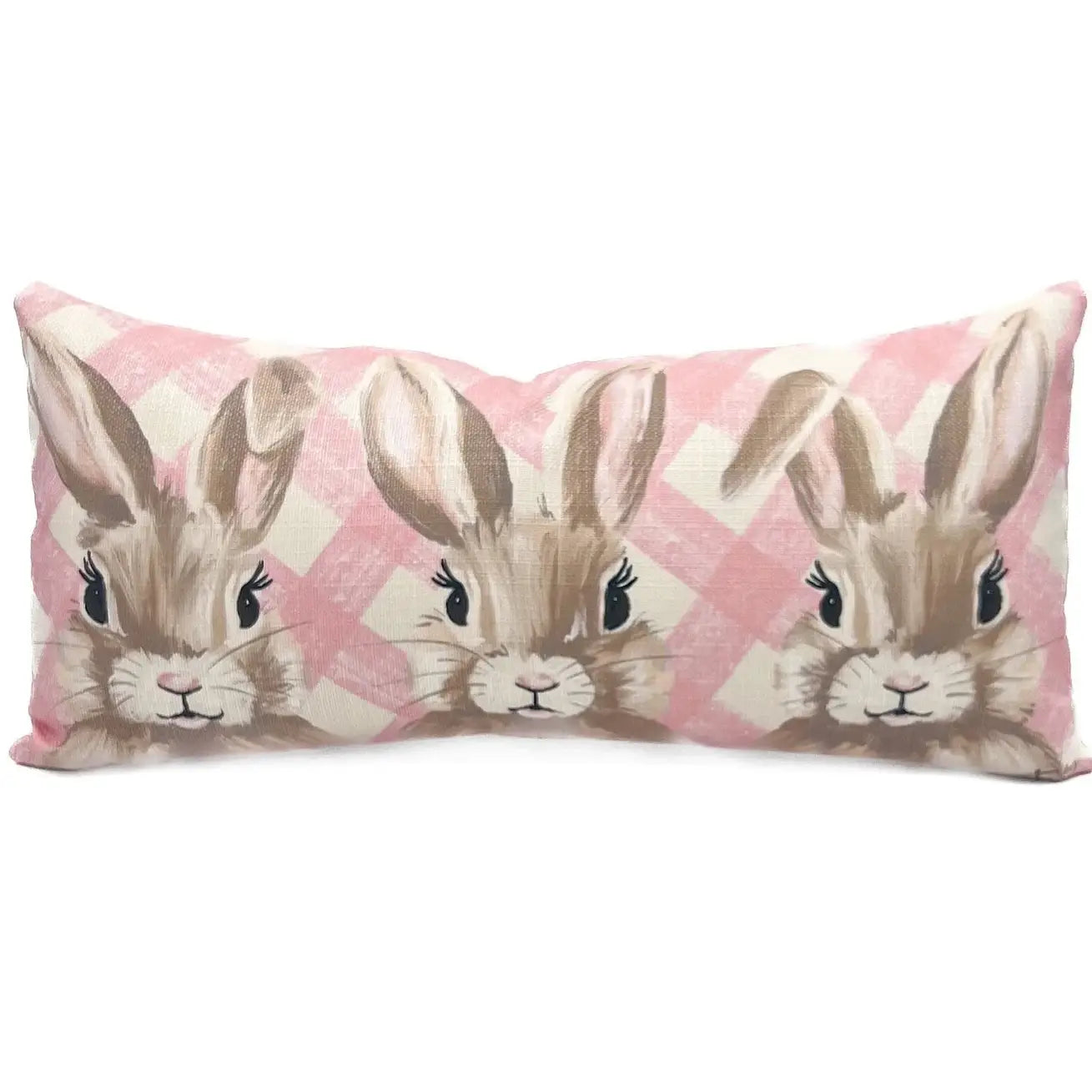Coral Plaid Bunny Easter Pillow-Velvet