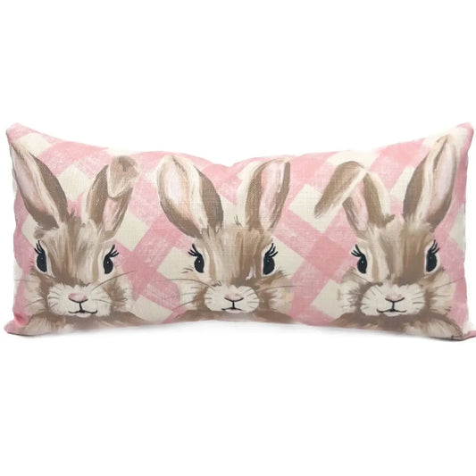Coral Plaid Bunny Easter Pillow-Velvet