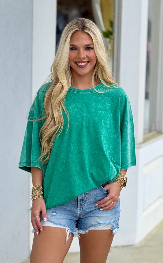 Acid Wash Oversized Boyfriend Tee, K Green