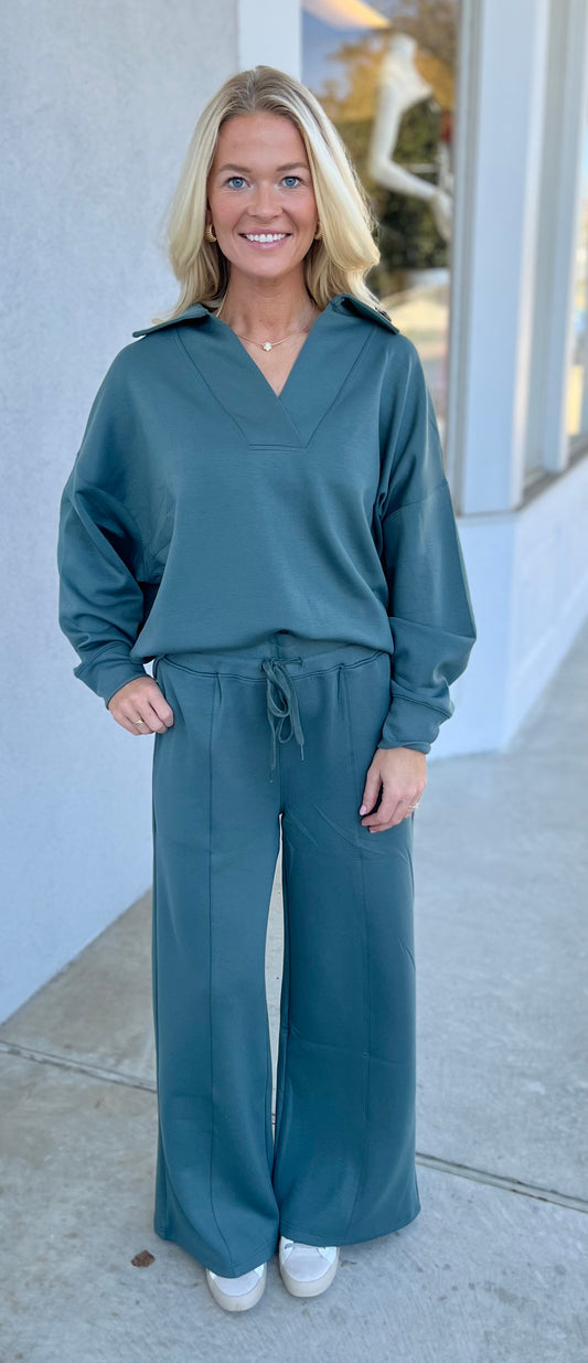 Scuba Collared Pullover & Pants SET, Ash Jade