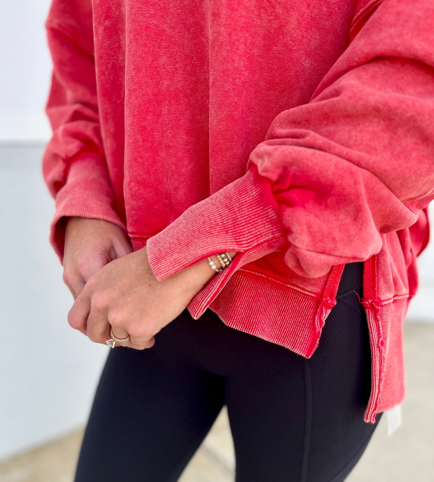 Snow Washed Long Sleeve Pullover, Red