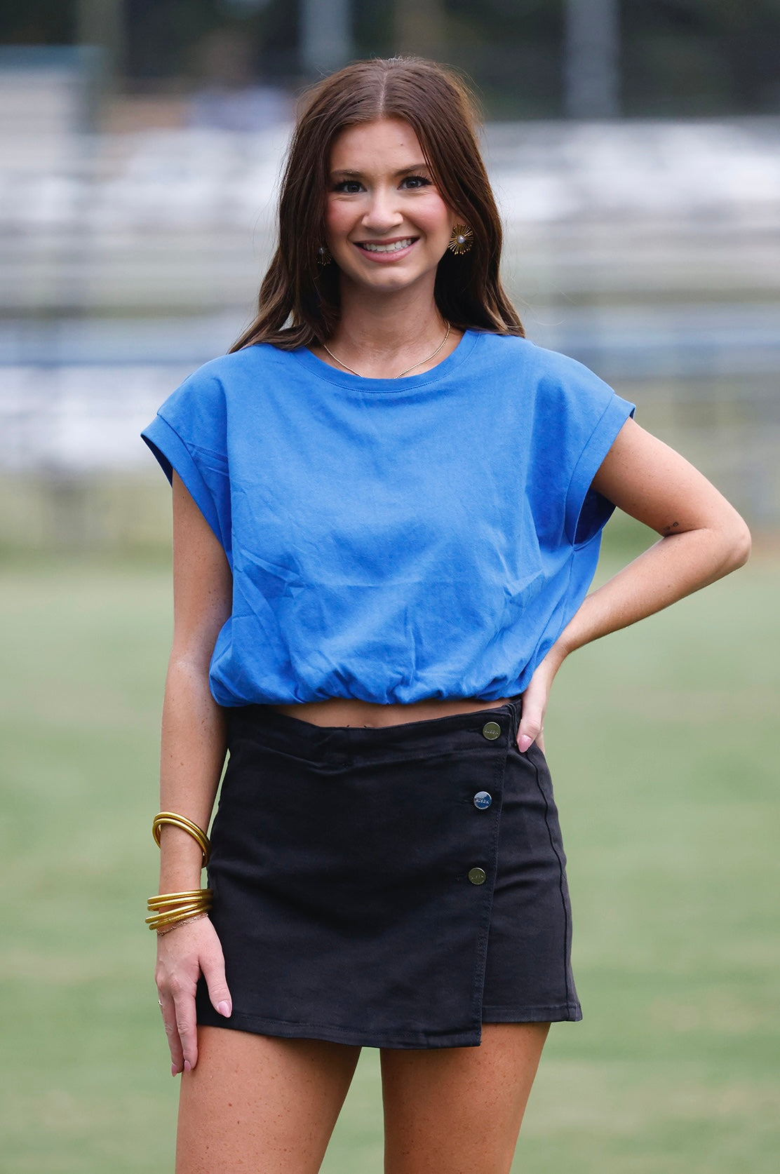 Emma Loose Fit Bubble Hem Top, Cobolt
