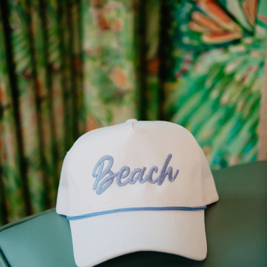 Hat, Beach White Blue
