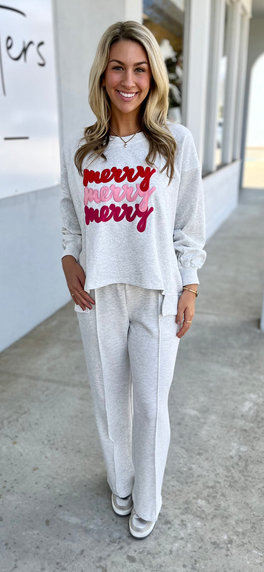 Twinkle Grey Merry Embroidered High-Low Pullover