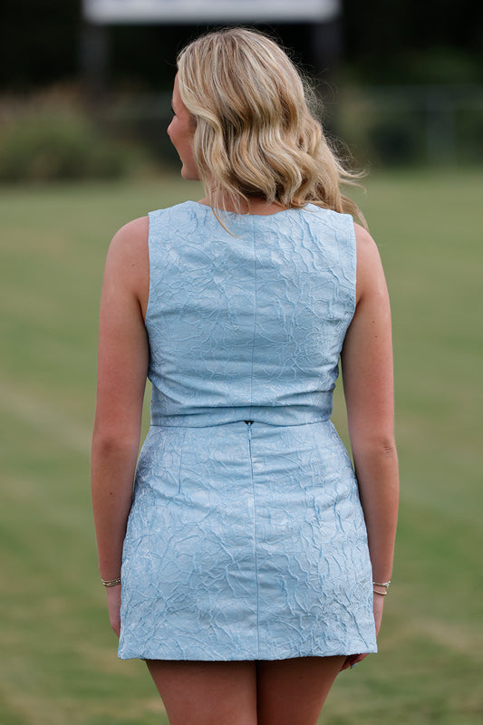 Jacquard Wavy Button Detail Skort, Lt Blue