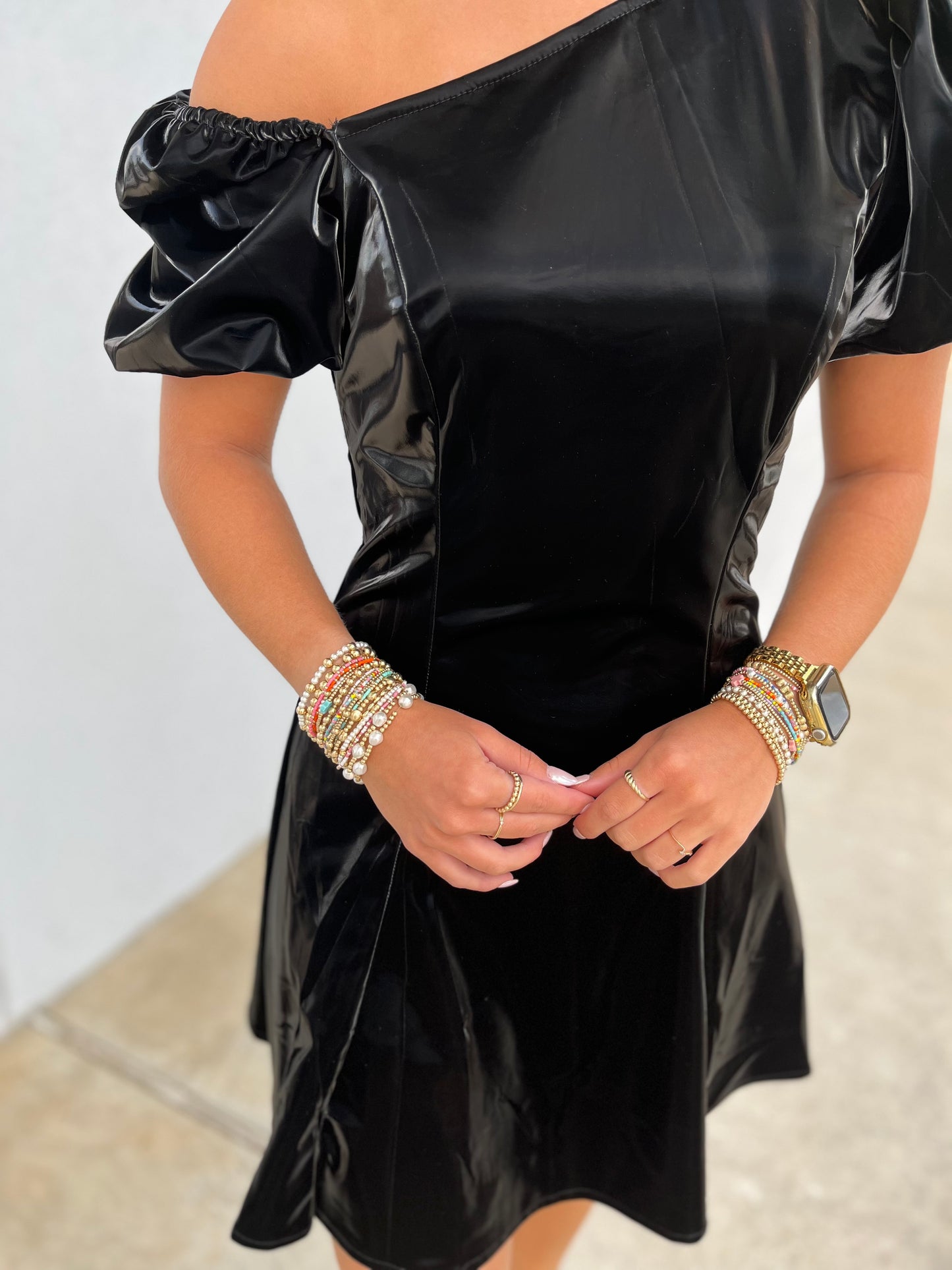 Black Unbalanced Shoulder Fit & Flare Dress