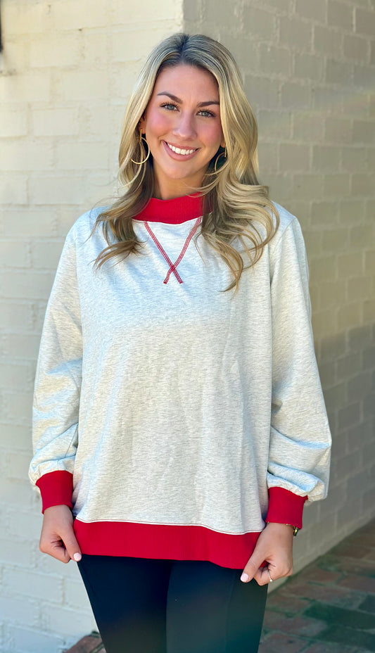 Grey/Red Colorblock Pullover