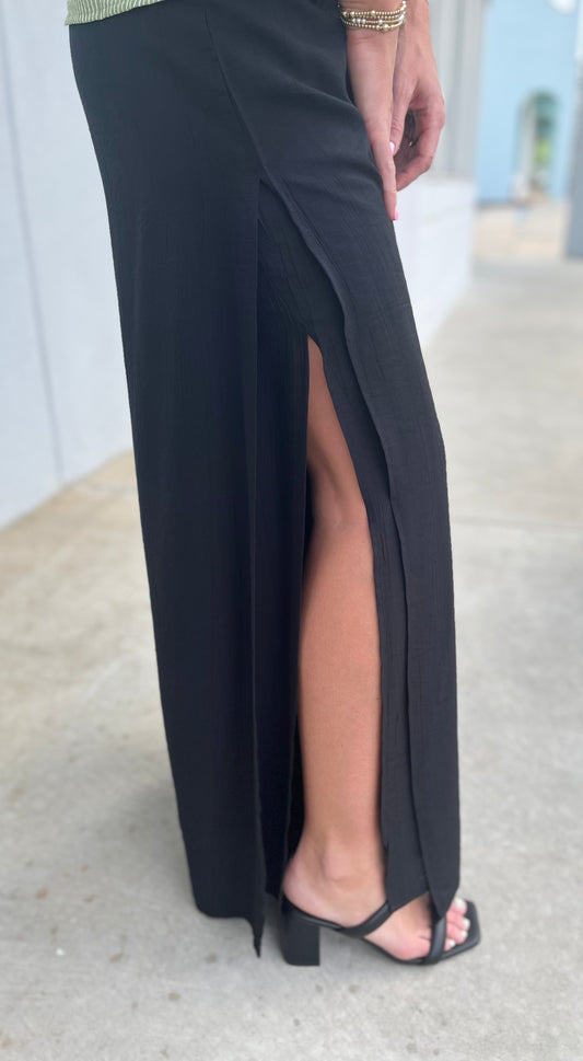 Black Wide Leg Pants With Side Slits