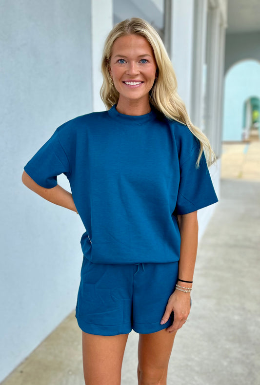 Scuba High Neck Top & Shorts SET, Teal