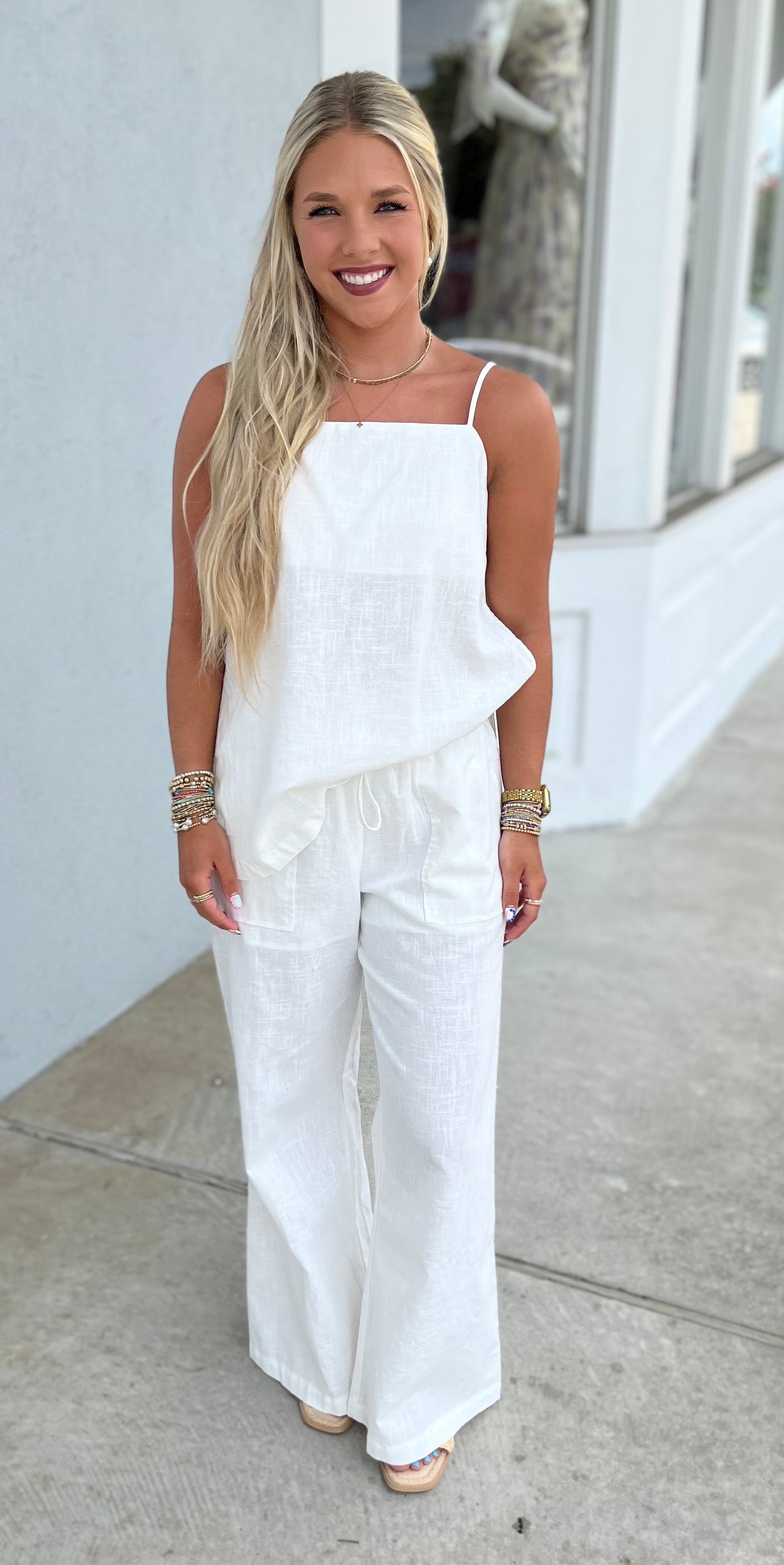 Off White Linen Top and Pants SET
