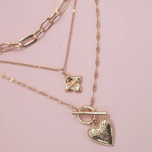 Flower Heart Toggle Necklace