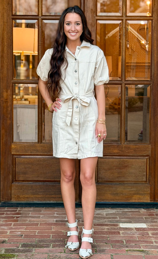 Ecru Button Down Washed Dress