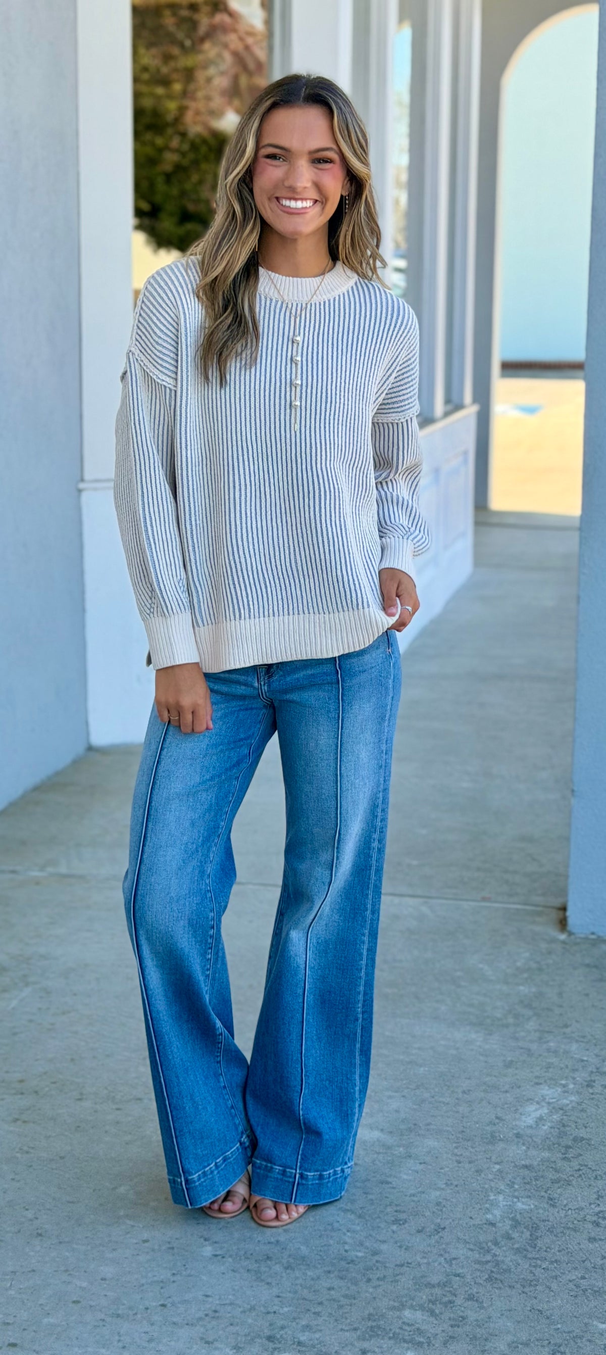 Lt Grey Two Tone Crewneck Sweater