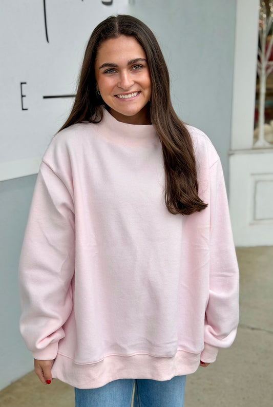 Solid Reversible Mock Neck Sweater , Pink