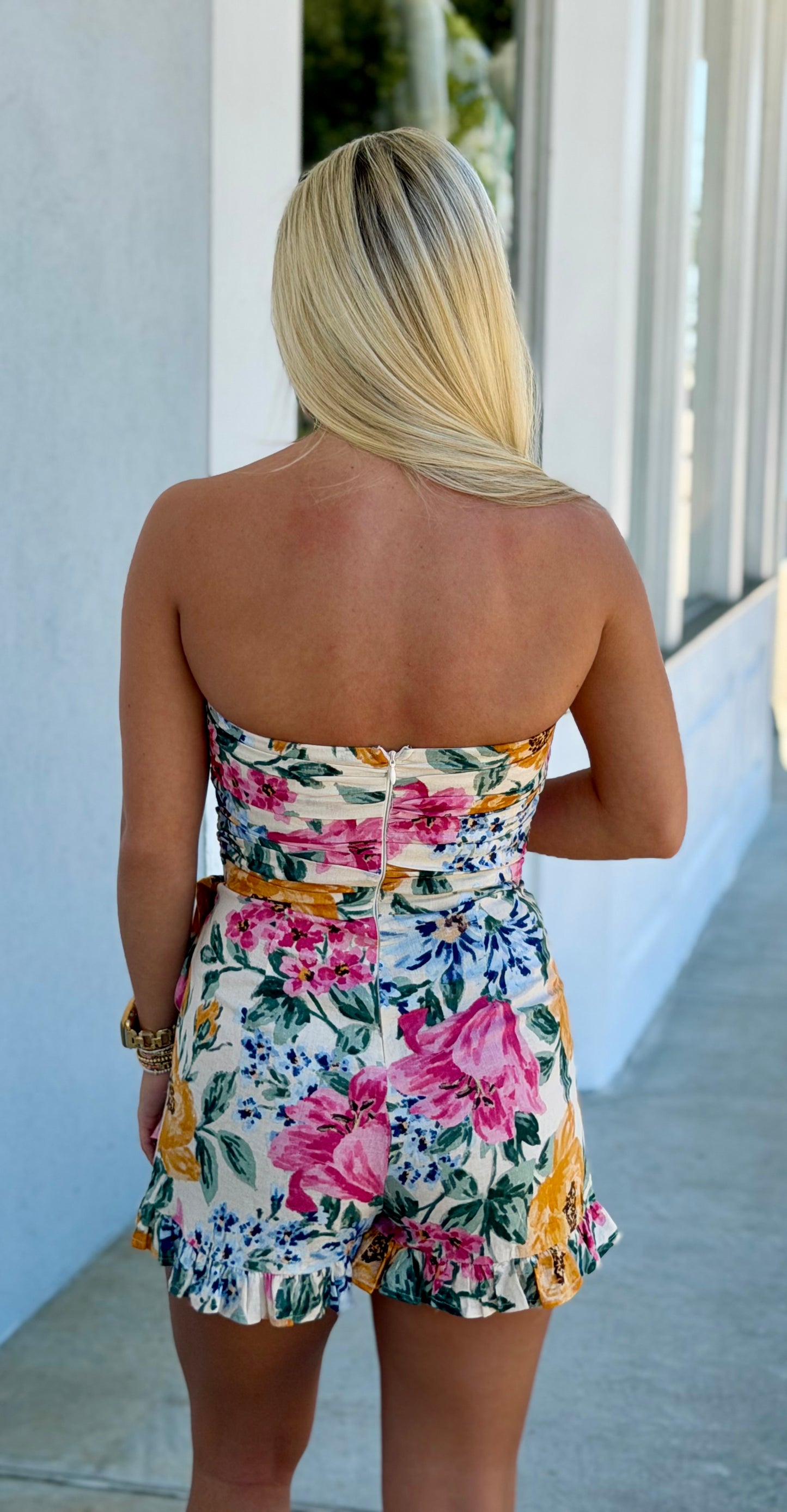 Lettie Floral Strapless Wrap Romper