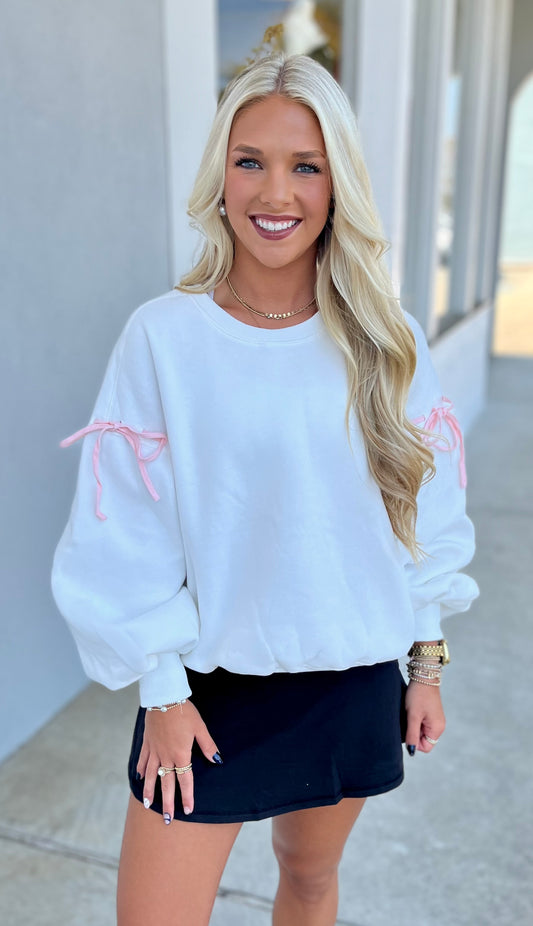 White/Pink Tie-Detail Sweatshirt