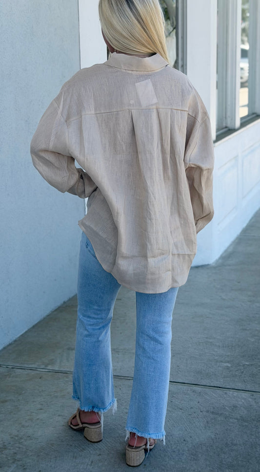 Natural Linen Button Up Top