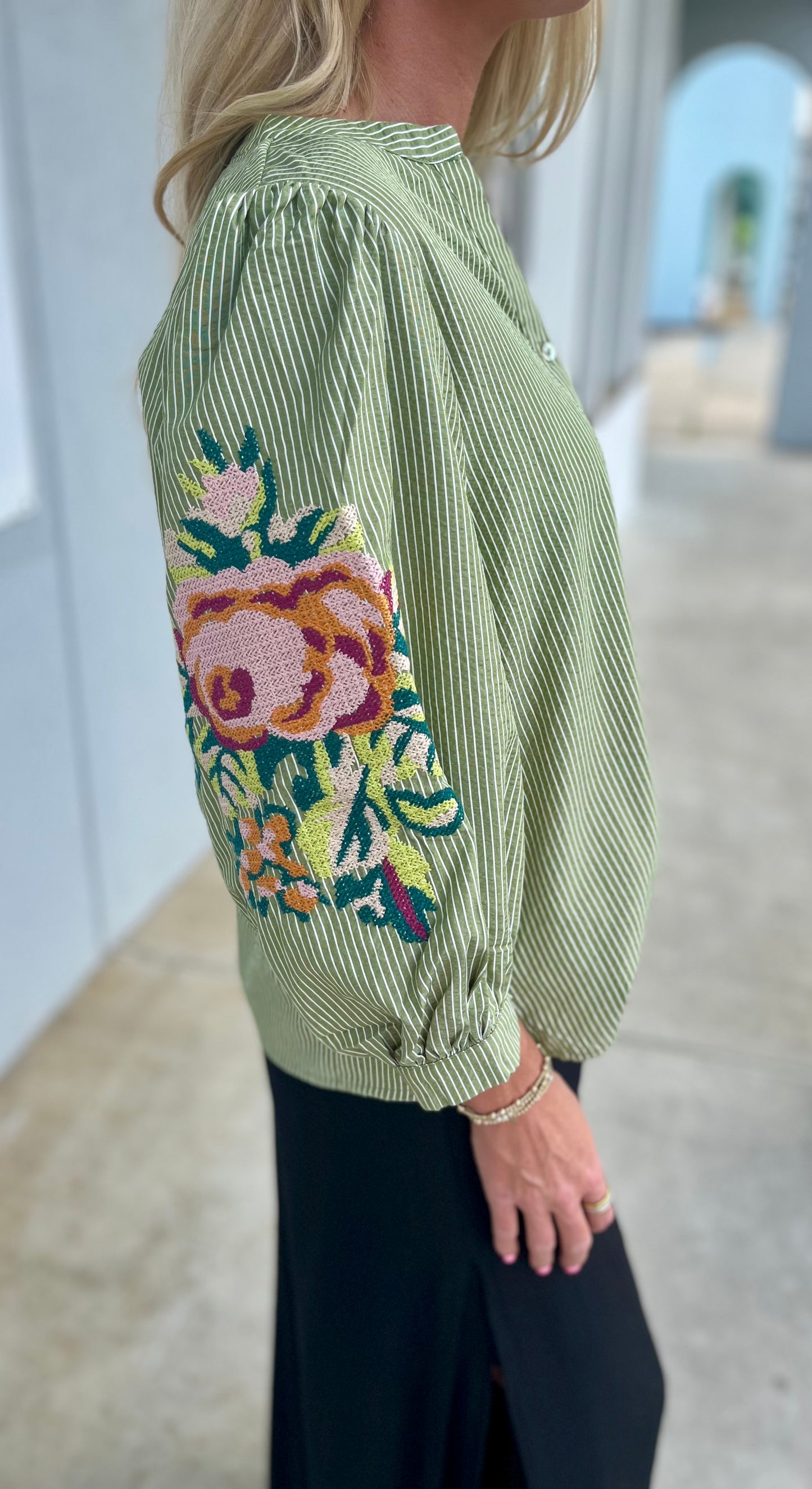 Floral Embroidered Stripe Top