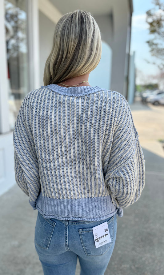Dusty Blue Striped Oversized Sweater