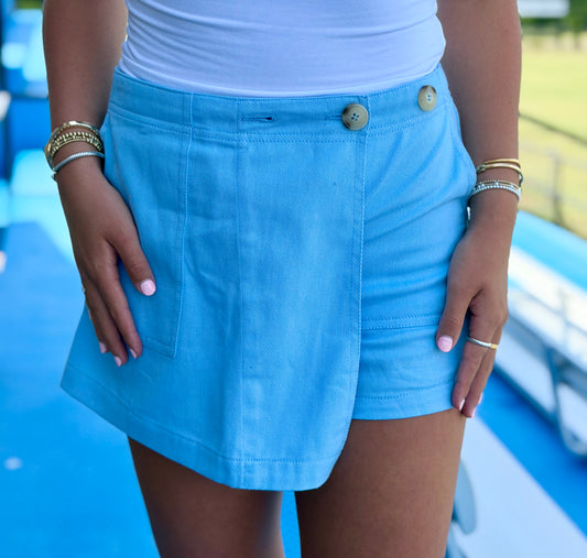 Powder Blue Denim Wrap Skort
