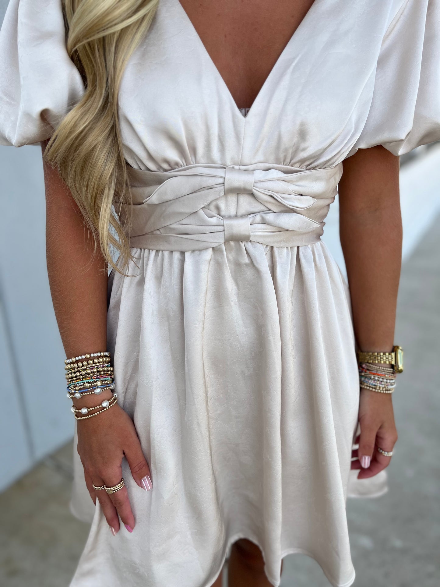Beige Bow Mini Dress
