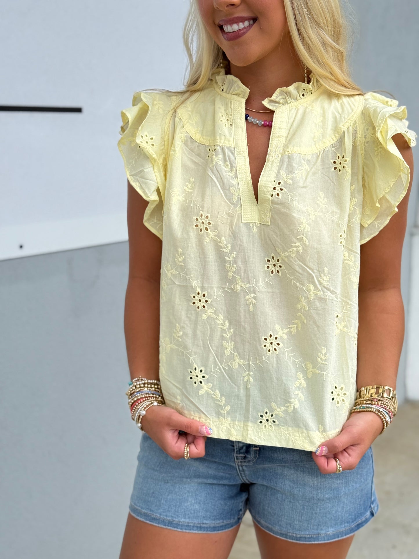 Butter Eyelet Ruffle Sleeve Blouse