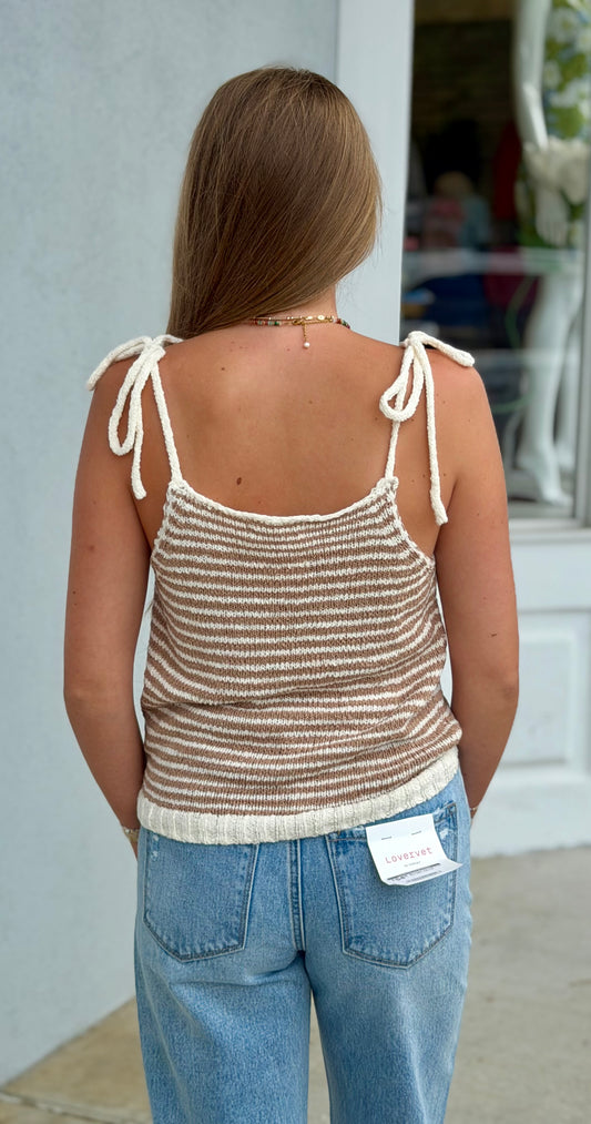 Light Mocha Stripe Crochet Cami