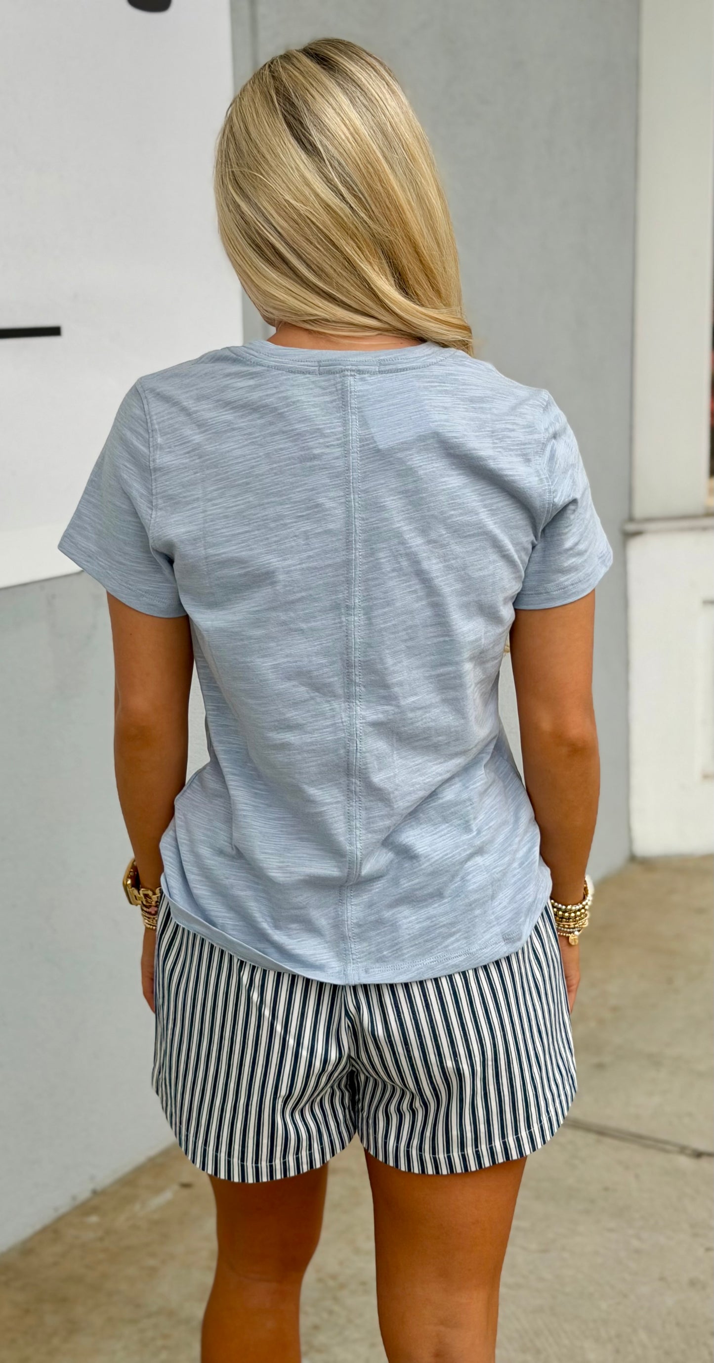 Navy/Cream Striped Drawstring Shorts