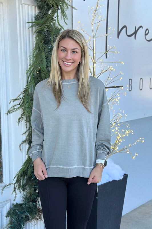 French Terry Wash Pullover, Sleet