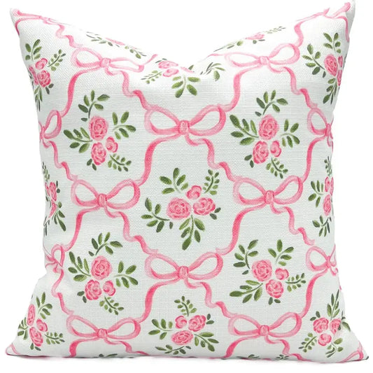 Pink Bows and Roses Velvet Pillow