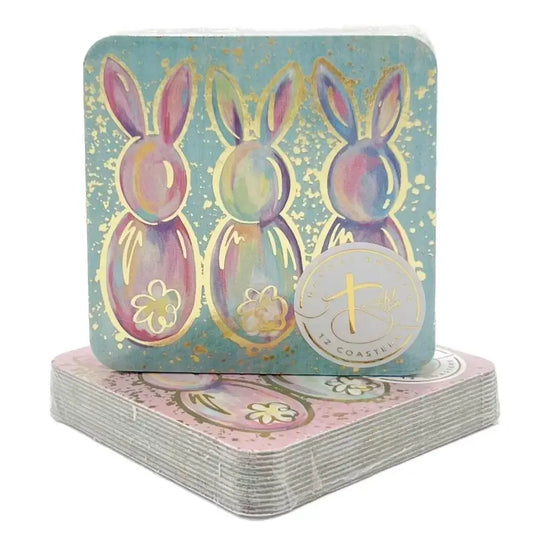 Gold Foil Splatter Bunnies Coasters-Easter