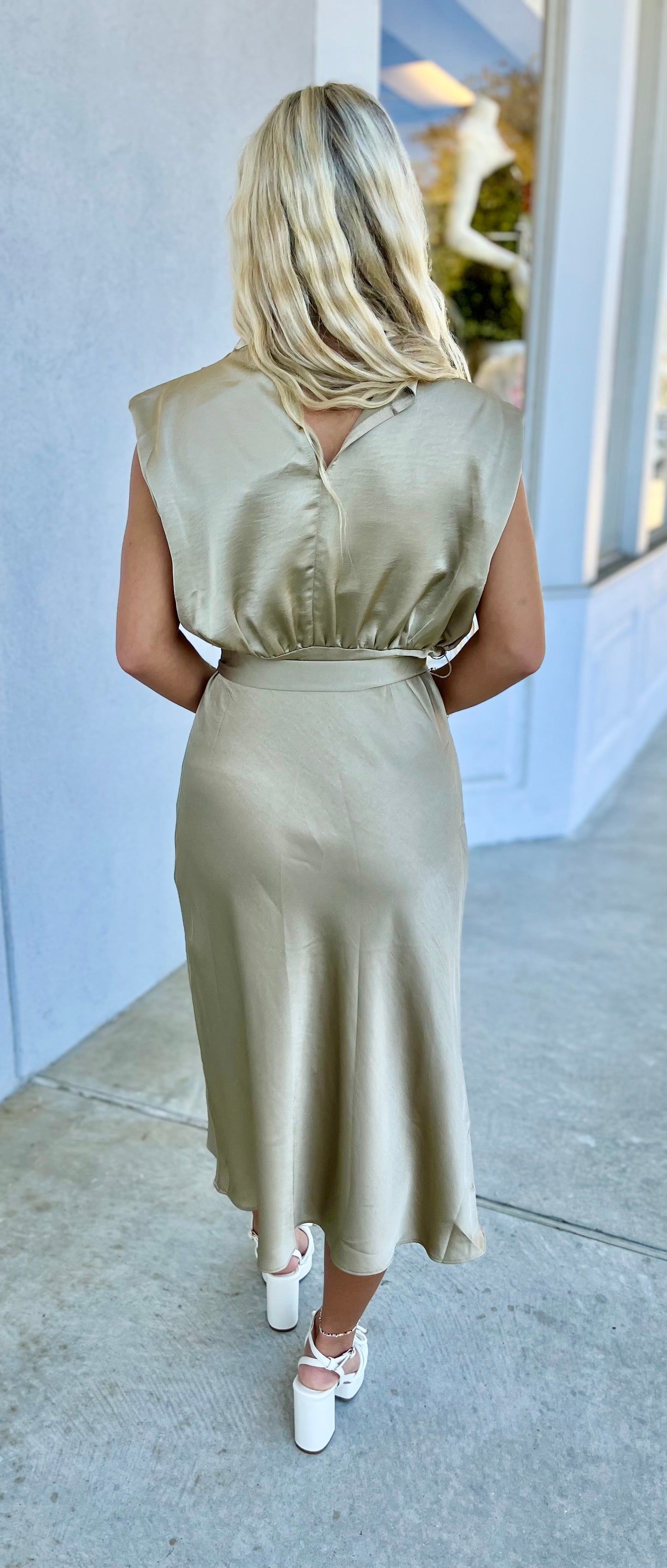 Taupe Cowl Neck Midi Dress