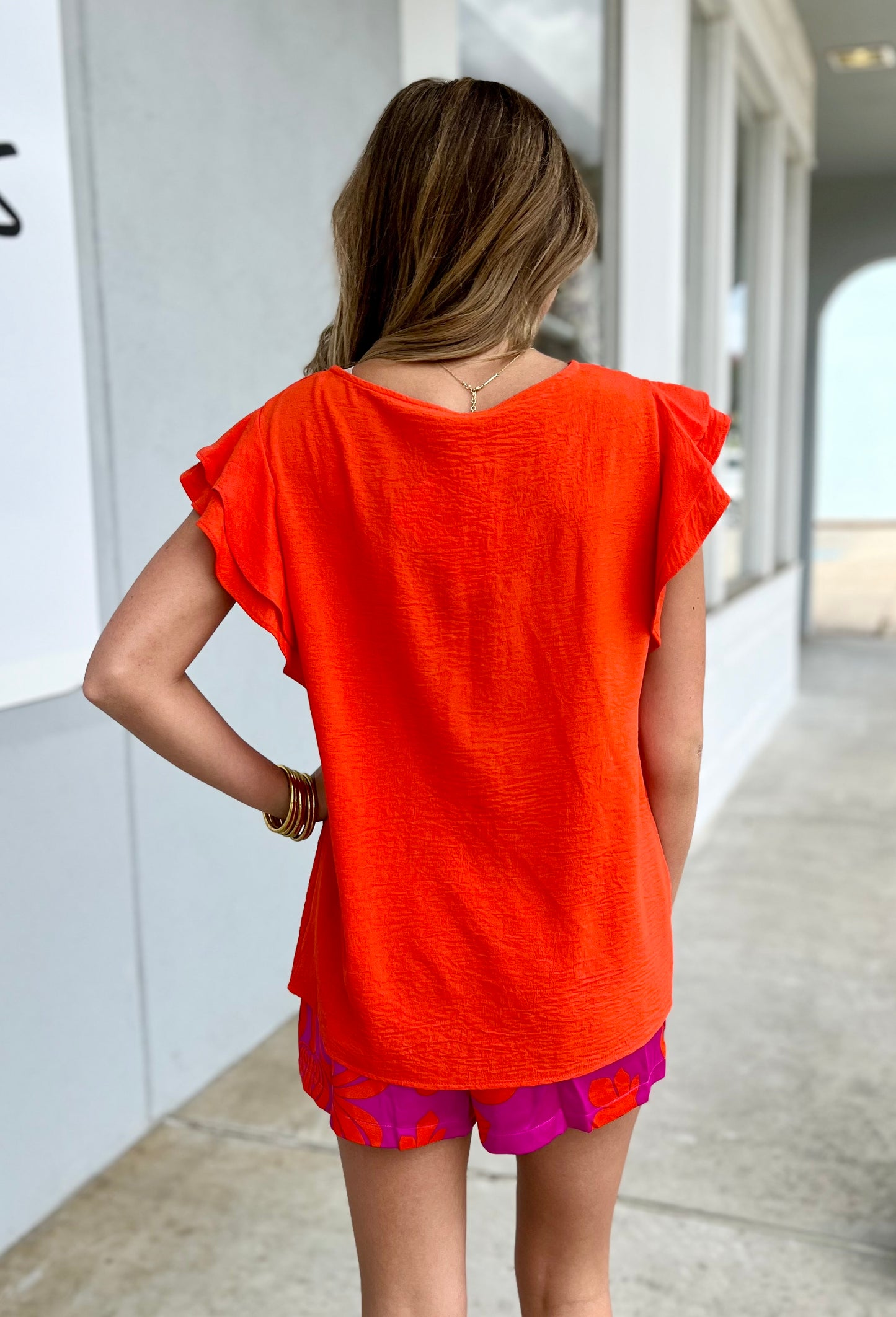 Ruffle Sleeve Top , Sunset
