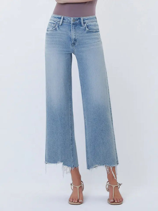 Imaginative High Rise Distressed Hem Crop Wide Leg