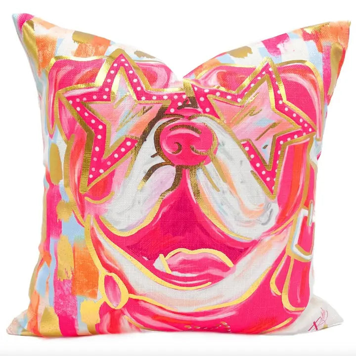 Preppy Pink Bully Mississippi State Gold Foil Pillow