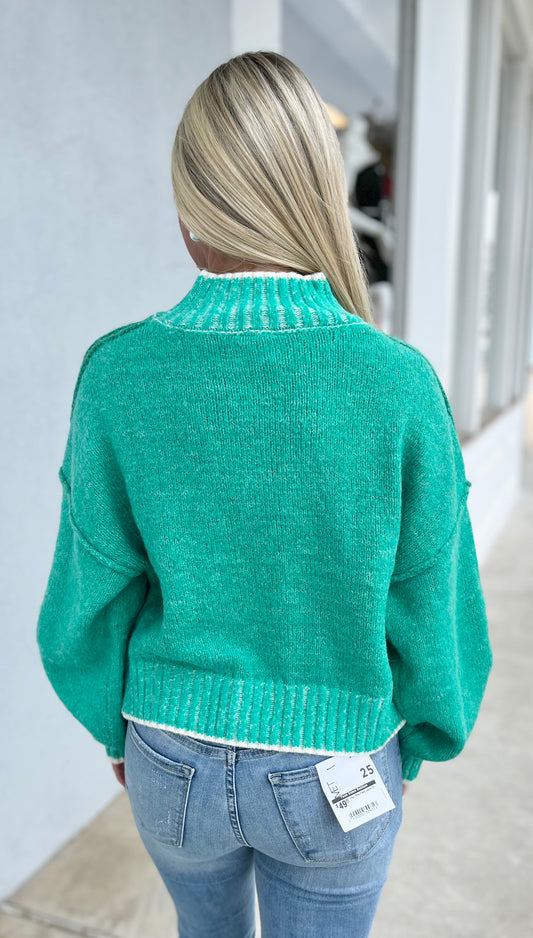 Green Oversized Mock Neck Sweater