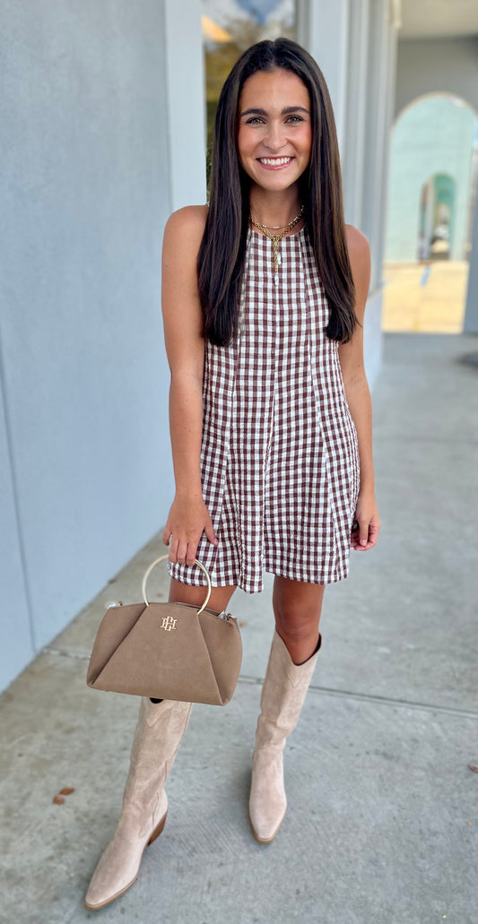 Gingham Sleeveless Baby Doll Romper/Dress