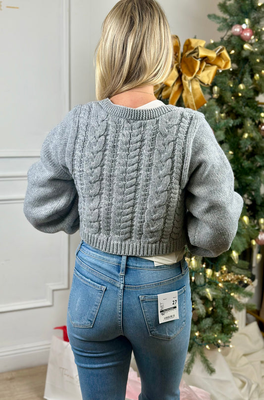 H Grey Cable Knit Cardigan With Tie