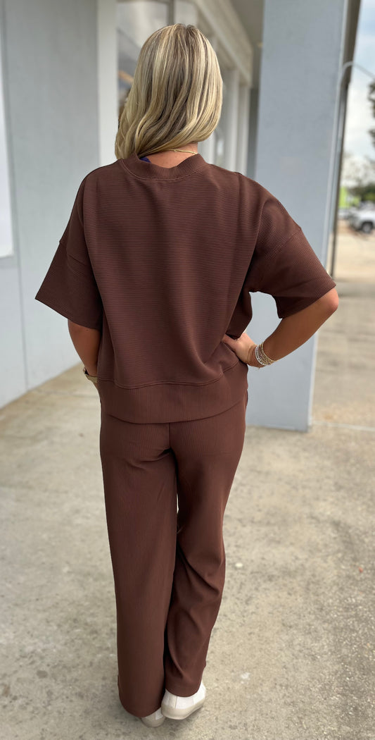 Ribbed Tee & Pants SET, Brown