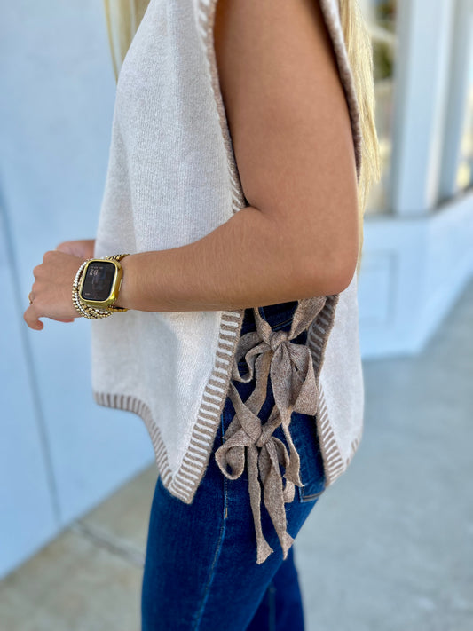 Side Tie Knit Sweater Vest, Oatmeal