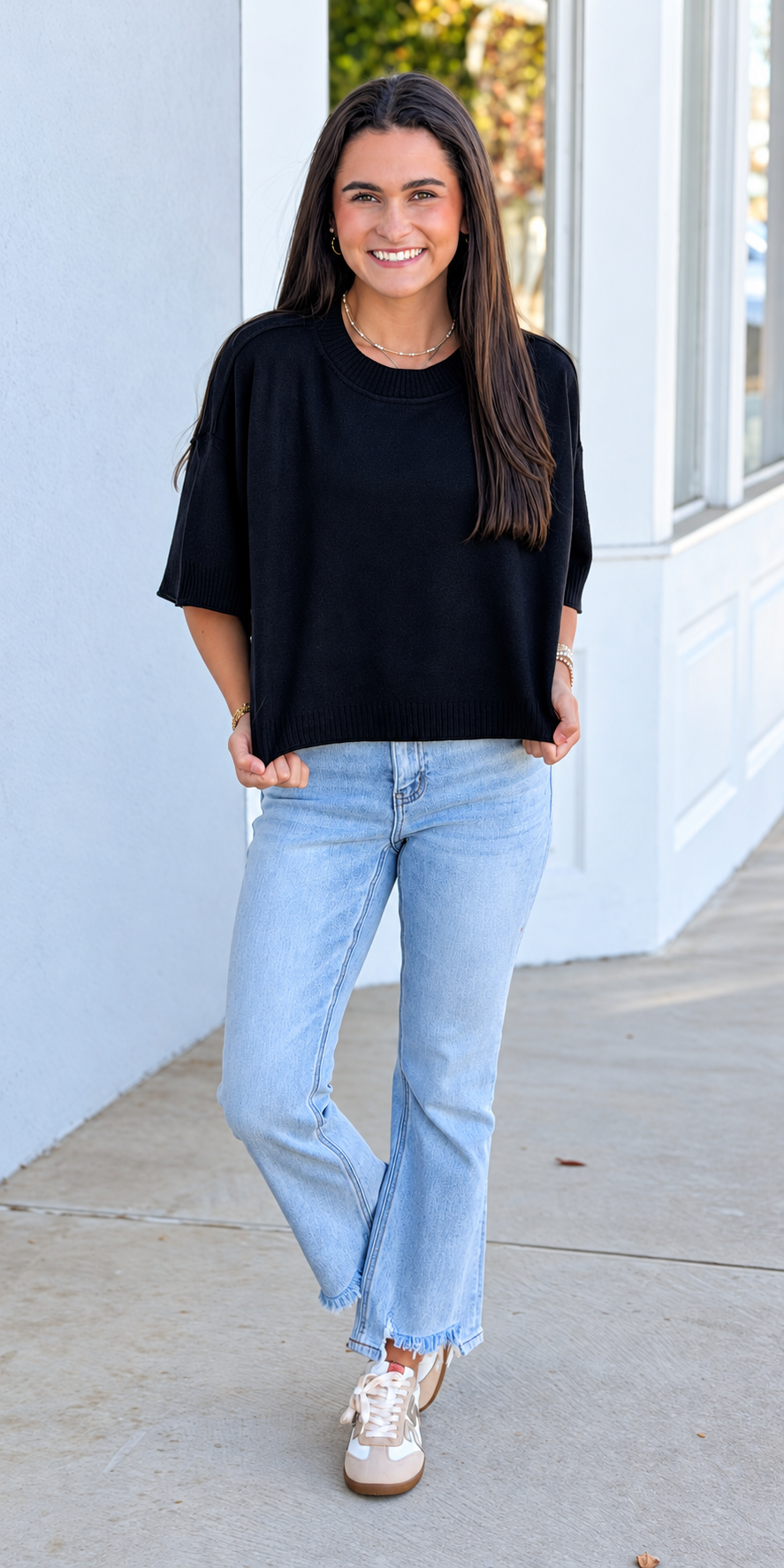 Viscose Mock Neck Cropped Boxy Sweater, Black
