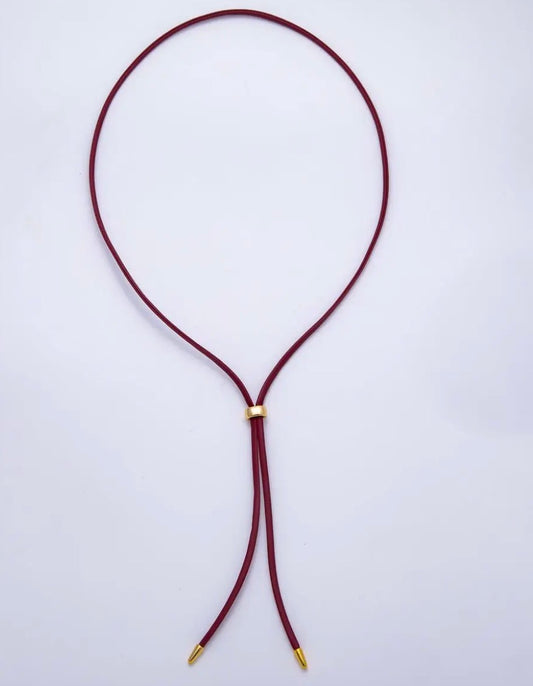 Dainty 2.5mm Leather Bolo Slide Adjustable 26in Necklace , Red