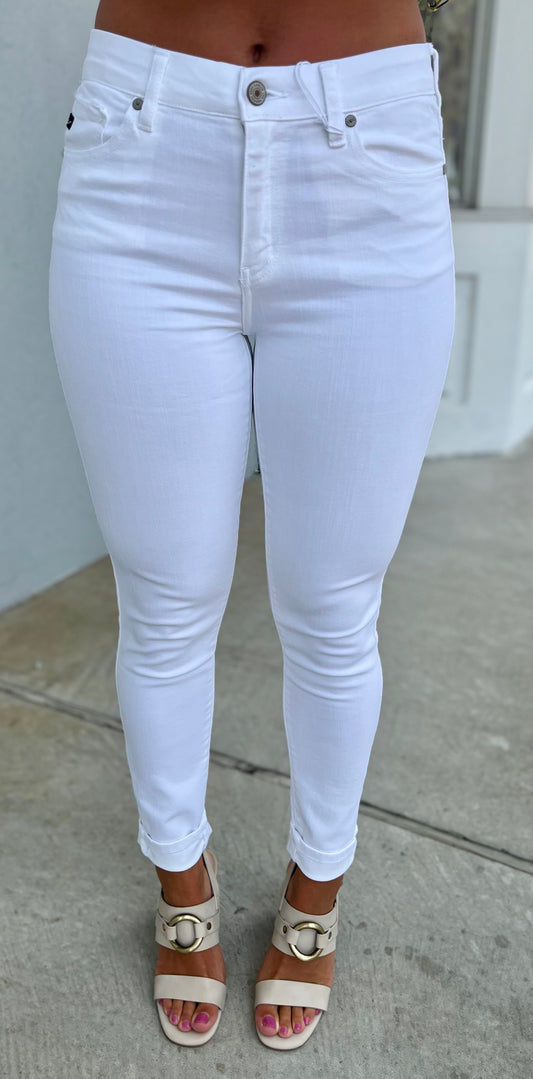 White High Rise Ankle Skinny