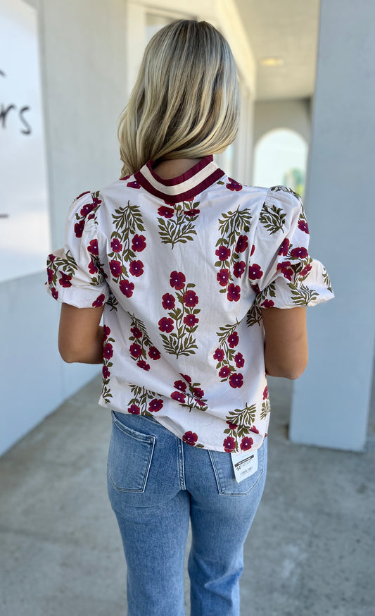 Floral Bubble Sleeve Top